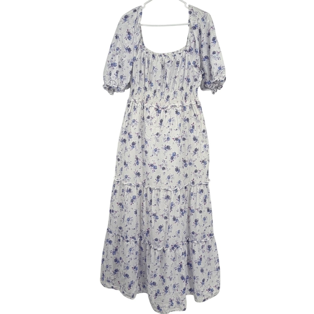 LoveShackFancy x Target Floral Smocked Maxi Dress White Blue‎ Purple Medium